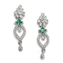 Rhodium-Plated Green American Diamond Studded Floral & Leaf Shaped Necklace with Earrings Jewellery Set