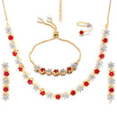 Gold-Plated Red & White American Diamond-Studded Jewellery Set Combo