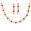 Gold-Plated Red & White American Diamond-Studded Jewellery Set Combo