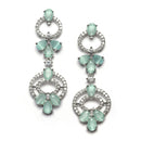 Rhodium-Plated Sea Green Oval American Diamond Studded Circular Shaped Necklace & Earrings Jewellery Set