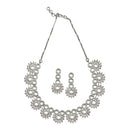 Rhodium-Plated Pink American Diamond Studded Classic Necklace with Earrings Jewellery Set