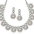 Rhodium-Plated Pink American Diamond Studded Classic Necklace with Earrings Jewellery Set