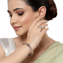 Rose Gold Plated American Diamond Studded Intricate Design Cuff Bracelet Combo With Adjustable  Ring