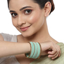 Gold-Plated Turquoise Blue Matte Finish Velvet White American Diamonds Studded Bangles Set Of 36