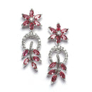 Rhodium-Plated American Diamond Studded Leaf & Circular Shaped Necklace With Earrings Set