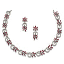 Rhodium-Plated American Diamond Studded Leaf & Circular Shaped Necklace With Earrings Set