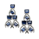 Rhodium-Plated Navy Blue American Diamond Studded Contemporary Necklace with Earrings