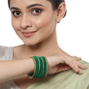 Gold-Plated Green Matte Finish Velvet White American Diamonds Studded Bangles (Set Of 36)