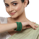 Gold-Plated Green Matte Finish Velvet White American Diamonds Studded Bangles (Set Of 36)