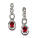Rhodium-Plated Red American Diamonds Studded Ovate Shaped Necklace & Earrings Jewellery Set