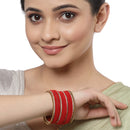 Gold-Plated Red Matte Finish Velvet White American Diamonds Studded Bangles Set Of 36