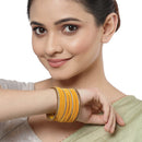 Gold-Plated Yellow Matte Finish Velvet White American Diamonds Studded Bangles Set Of 36