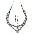 Rhodium-Plated Green American Diamond Studded Star Shaped Layered Necklace & Earrings Jewellery Set