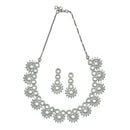 Rhodium-Plated White American Diamond Studded Classic Necklace with Earrings Jewellery Set