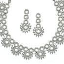 Rhodium-Plated White American Diamond Studded Classic Necklace with Earrings Jewellery Set