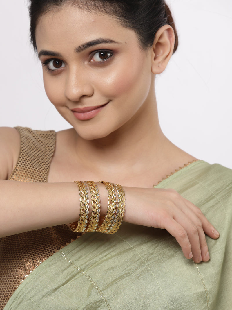 Gold Plated Leaf Design Set Of 4 Traditional Stylish Bangle Set