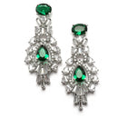 Rhodium-Plated Green American Diamond Studded Oval & Teardrop Shaped Necklace & Earrings Jewellery Set