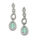 Rhodium-Plated Sea Green American Diamonds Studded Spheroid Necklace & Earrings Jewellery Set