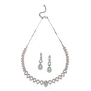 Rhodium-Plated Sea Green American Diamonds Studded Spheroid Necklace & Earrings Jewellery Set