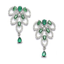 Rhodium-Plated Green American Diamond Studded Leaf Shaped Necklace with Earrings Jewellery Set