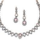 Rose Gold-Plated Gunmetal Toned Pink American Diamonds Studded Spheroid Necklace & Earrings Jewellery Set
