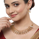 Gold-Plated White Pearls Studded and Beaded Jewellery Set