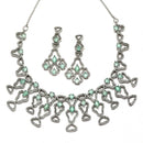 Rhodium-Plated Sea Green American Diamond Studded Quirky Design Necklace with Earrings Jewellery Set