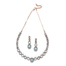Rose Gold-Plated Gunmetal Toned Sea Green American Diamonds Studded Ovate Shaped Necklace & Earrings Jewellery Set