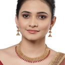 Gold-Plated Red Artificial Stones Studded and Beads Beaded Jewellery Set