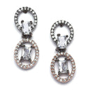 Rose Gold-Plated Gunmetal Toned White American Diamond Studded Disc-Shaped Necklace & Earrings Jewellery Set