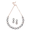 Rose Gold-Plated Gunmetal Toned White American Diamond Studded Disc-Shaped Necklace & Earrings Jewellery Set