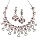 Rhodium-Plated Red American Diamond Studded Quirky Design Necklace with Earrings Jewellery Set
