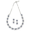 Rhodium-Plated American Diamond Studded Leaf & Circular Shaped Necklace With Earrings Set