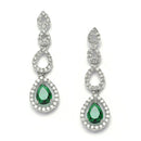 Rhodium-Plated Green American Diamonds Studded Spheroid Necklace & Earrings Jewellery Set