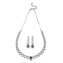 Rhodium-Plated Green American Diamonds Studded Spheroid Necklace & Earrings Jewellery Set