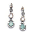 Rose Gold-Plated Gunmetal Toned Sea Green American Diamonds Studded Spheroid Necklace & Earrings Jewellery Set