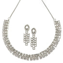 Rhodium-Plated White Round Shape American Diamonds Studded Necklace & Earrings Jewellery Set
