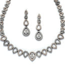Rose Gold-Plated Gunmetal Toned White American Diamonds Studded Spheroid Necklace & Earrings Jewellery Set