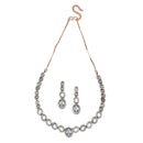 Rose Gold-Plated Gunmetal Toned White American Diamonds Studded Ovate Shaped Necklace & Earrings Jewellery Set