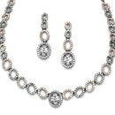 Rose Gold-Plated Gunmetal Toned White American Diamonds Studded Ovate Shaped Necklace & Earrings Jewellery Set