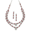 Rhodium-Plated Red American Diamond Studded Star Shaped Layered Necklace & Earrings Jewellery Set