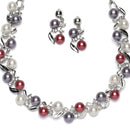 Silver-Plated Red & White Artificial Stones Studded Leafy Shaped Necklace with Earrings Jewellery Set