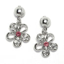 Rhodium-Plated Pink American Diamonds Studded Flower Necklace & Earrings Jewellery Set