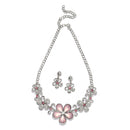 Rhodium-Plated Pink American Diamonds Studded Flower Necklace & Earrings Jewellery Set
