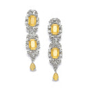 Rhodium-Plated Yellow American Diamonds Studded Teardrop & Cubical Necklace & Earrings Jewellery Set