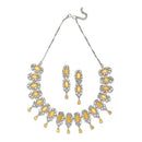 Rhodium-Plated Yellow American Diamonds Studded Teardrop & Cubical Necklace & Earrings Jewellery Set