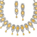 Rhodium-Plated Yellow American Diamonds Studded Teardrop & Cubical Necklace & Earrings Jewellery Set