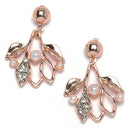 Rose Gold-Plated White Cubic Zirconia & White Pearls Studded Leaf Shaped Necklace with Earrings Jewellery Set