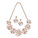 Rose Gold-Plated White Cubic Zirconia & White Pearls Studded Leaf Shaped Necklace with Earrings Jewellery Set