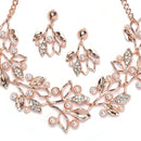 Rose Gold-Plated White Cubic Zirconia & White Pearls Studded Leaf Shaped Necklace with Earrings Jewellery Set